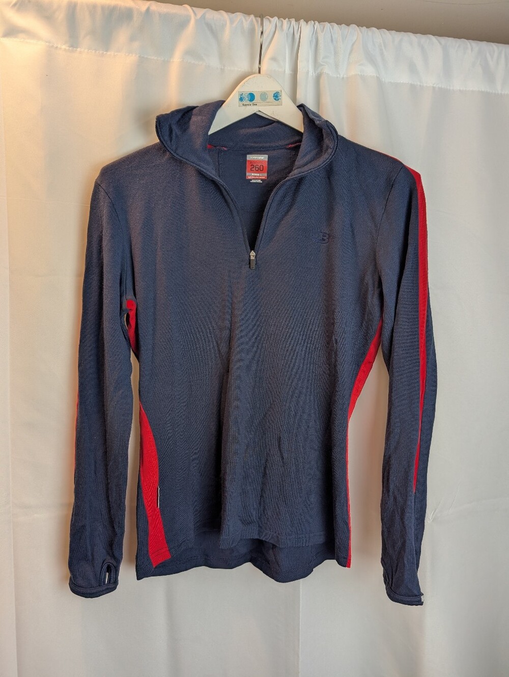 Icebreaker Merino 260 Women's L Half Zip Pullover Grey Red Base Layer Thumbhole